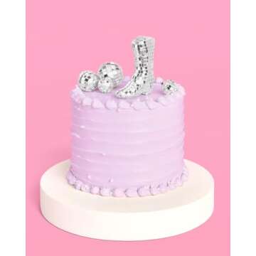 xo, Fetti Disco Ball and Cowgirl Boot Cake Topper - 5 pieces | Disco Bachelorette, Rodeo Birthday Party, Space Cowboy Supplies, 70s Groovy Cake Decoration, Western Baby Shower Cupcake Decor