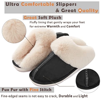 Donpapa Women's Fluffy Memory Foam Slippers for Home