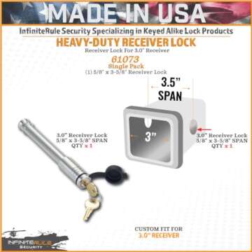 61073 | Single Pack, 3" Receiver Lock, Heavy Duty Hitch Lock Pin, American Made in USA, Best Truck A...