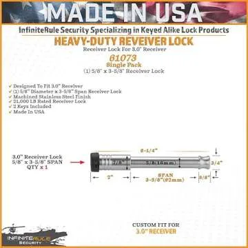 61073 | Single Pack, 3" Receiver Lock, Heavy Duty Hitch Lock Pin, American Made in USA, Best Truck Accessories - Locking Hitch Pin, 5/8 Hitch Pin Lock, Anti-Theft Hitch Pin, Towing Accessories