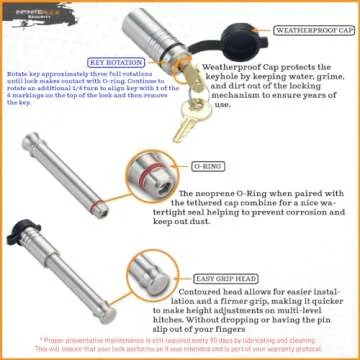 61073 | Single Pack, 3" Receiver Lock, Heavy Duty Hitch Lock Pin, American Made in USA, Best Truck Accessories - Locking Hitch Pin, 5/8 Hitch Pin Lock, Anti-Theft Hitch Pin, Towing Accessories