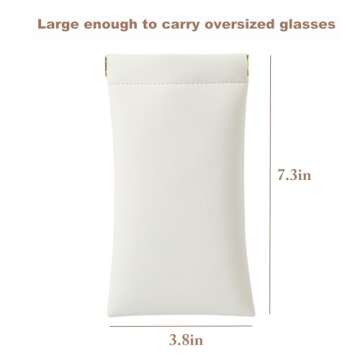 MEIBOOCH Squeeze Top Sunglass Case, New Organosilicon Soft Leather Eyeglass Glass Case Travel Large Sunglasses Pouch (No phrase printed, Creamy white)