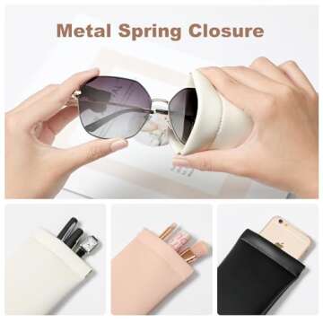 MEIBOOCH Squeeze Top Sunglass Case, New Organosilicon Soft Leather Eyeglass Glass Case Travel Large Sunglasses Pouch (No phrase printed, Creamy white)