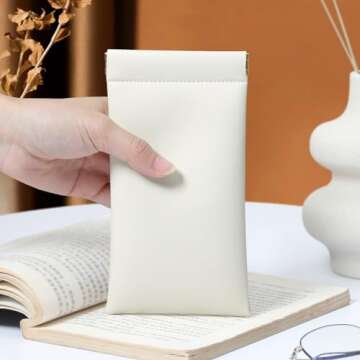 MEIBOOCH Squeeze Top Sunglass Case, New Organosilicon Soft Leather Eyeglass Glass Case Travel Large Sunglasses Pouch (No phrase printed, Creamy white)