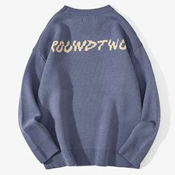 MOMEITU Hip Hop Knit Men's and Women's Sweater Harajuku Butterfly Loose Top Casual Streetwear Pullover Sweater(M,Blue)
