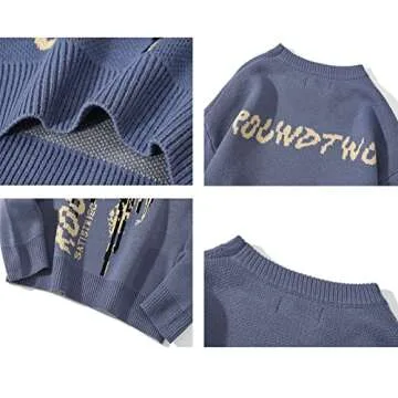 MOMEITU Hip Hop Knit Men's and Women's Sweater Harajuku Butterfly Loose Top Casual Streetwear Pullover Sweater(M,Blue)