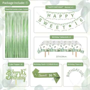 Sweet 16 Party Decorations, Sage Green 16th Birthday Decorations for Girls Sweet 16 Birthday Banner ...