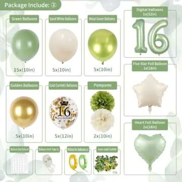 Sweet 16 Party Decor Set Elegant Green Gold Themes