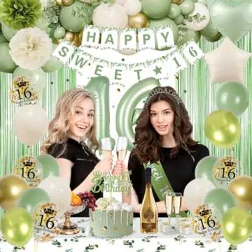 Sweet 16 Party Decor Set Elegant Green Gold Themes