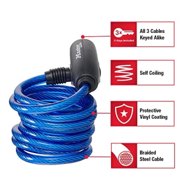 Master Lock Bike Lock Cables 3-Pack for Versatile Security