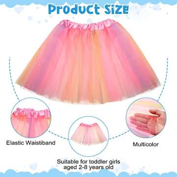 JaGely 9-Piece Rainbow Tutu Set for Girls Age 2-8