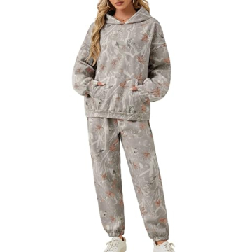 Eutten Camo Sweatsuits for Women Set 2 Piece Camo Hoodies Maple Leaf Print Oversized Sweatshirt Loun...