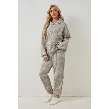 Eutten Camo Sweatsuits for Women Set 2 Piece Camo Hoodies Maple Leaf Print Oversized Sweatshirt Lounge Sets Fall Outfits