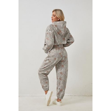 Eutten Camo Sweatsuits for Women Set 2 Piece Camo Hoodies Maple Leaf Print Oversized Sweatshirt Lounge Sets Fall Outfits