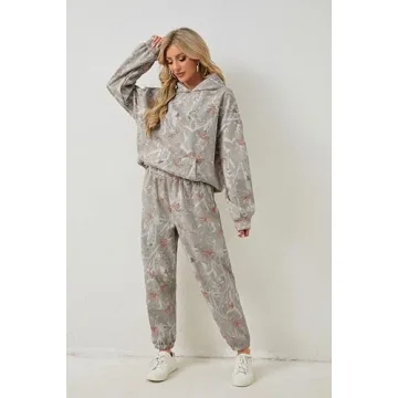 Eutten Camo Sweatsuits for Women Set 2 Piece Camo Hoodies Maple Leaf Print Oversized Sweatshirt Lounge Sets Fall Outfits