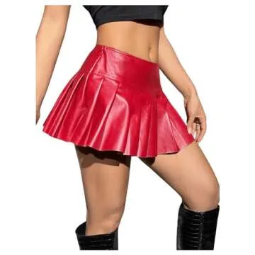 Floerns Women's Metallic Mini Skirt Low Rise Buckle Detail Zipper Slit Short Pleated Skirt Red X-Small