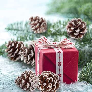 Whaline 25Pcs Christmas Natural Pine Cones Bulk Rustic Snow Pinecones with String Pine Cone Pendant Winter Holiday Hanging Ornament for Xmas Tree Gift Tag Party Decoration, 1.6-2 Inch
