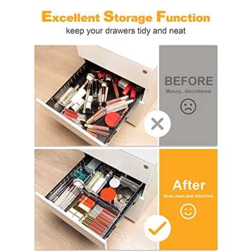 SMARTAKE 16-Piece Drawer Organizers, Plastic Refrigerator Organizer, 7 Sizes Desk Drawer Dividers with Non-Slip Pads, Storage Tray Sets, Cosmetic Makeup Jewelries, for Kitchen, Fridge, Office, Home