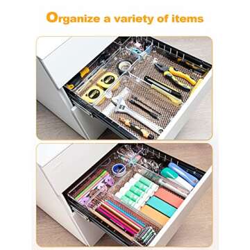 SMARTAKE 16-Piece Drawer Organizers, Plastic Refrigerator Organizer, 7 Sizes Desk Drawer Dividers with Non-Slip Pads, Storage Tray Sets, Cosmetic Makeup Jewelries, for Kitchen, Fridge, Office, Home