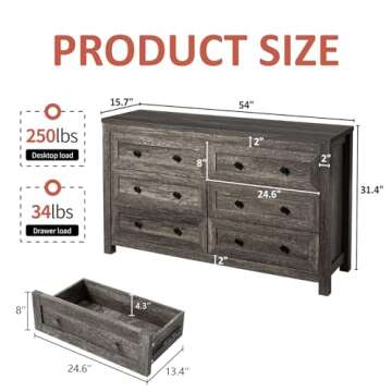 LUXOAK Farmhouse 6 Drawers Dresser, Wood Rustic Chest of Drawers for Bedroom, Closet Storage Dresser...