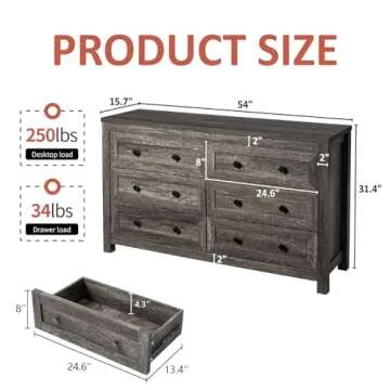 LUXOAK Farmhouse 6 Drawers Dresser, Wood Rustic Chest of Drawers for Bedroom, Closet Storage Dresser...