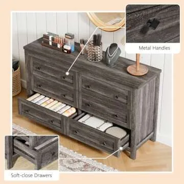 Sturdy LUXOAK Farmhouse 6 Drawers Dresser for Home Storage