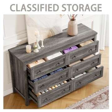 LUXOAK Farmhouse 6 Drawers Dresser, Wood Rustic Chest of Drawers for Bedroom, Closet Storage Dressers Organizer, 6 Drawers Chest for Living Room, Hallway, Grey