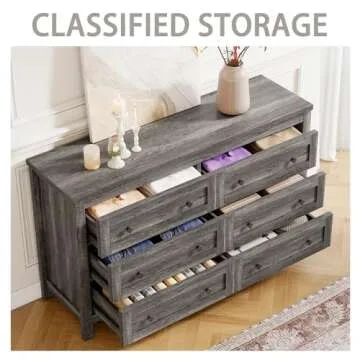 Sturdy LUXOAK Farmhouse 6 Drawers Dresser for Home Storage