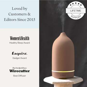 Vitruvi Stone Diffuser, Ceramic Ultrasonic Essential Oil Diffuser for Aromatherapy | Ceramic Diffuser, Diffusers for Home, Oil Diffuser, Room Decor | Suede, 90ml Capacity