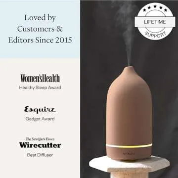 Vitruvi Stone Diffuser, Ceramic Ultrasonic Essential Oil Diffuser for Aromatherapy | Ceramic Diffuser, Diffusers for Home, Oil Diffuser, Room Decor | Suede, 90ml Capacity