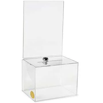 Acrylic Charity Donation Ballot Box Fundraising Coin Collection Tip Box 6.5" x 5" x 5" Office Suggestion Box Piggy Bank Ticket Box with Large 8.5" x 6.5" Display Area with Lock and Keys