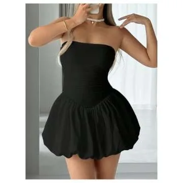GORGLITTER Women's Strapless Bubble Skirt Dress Sexy Backless Ruched Ruffle Hem Mini Tube Dress