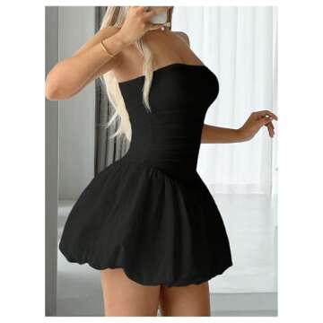 GORGLITTER Women's Strapless Bubble Skirt Dress Sexy Backless Ruched Ruffle Hem Mini Tube Dress