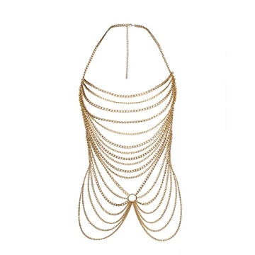Sprfragrance Gold Body Chain Jewelry For Women - Beach Layered Body Chains Fashion Bling Sexy Body J...