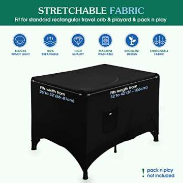 Pack N Play Blackout Cover, Hiaksedt Crib Canopy Cover for Pack and Play, Breathable Blackout Tent for Travel Crib, Portable Stretchy Netting Cover for Indoor Outdoor Travel Playard