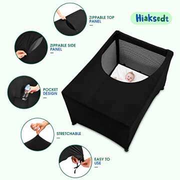 Pack N Play Blackout Cover, Hiaksedt Crib Canopy Cover for Pack and Play, Breathable Blackout Tent for Travel Crib, Portable Stretchy Netting Cover for Indoor Outdoor Travel Playard