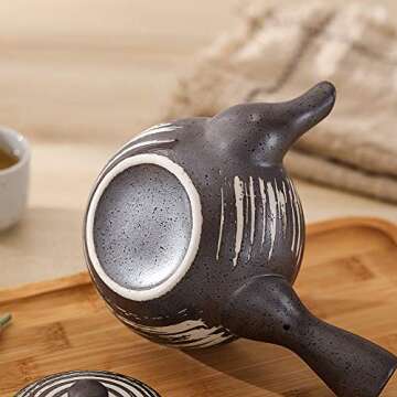 Black Tea Pot Kyusu Tea Maker with Infuser for Loose Tea Ceramic Japanese Teapot with Side Handle 11.8 oz. 350ML for Office,Home, Tea Drinker Gifts