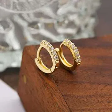 10 Pairs 14K Gold Plated Studs Earrings and Hoops Set for Women, Hypoallergenic Small Dainty Minimalist Chain Hoop CZ Ball Earrings Sets for Multiple Piercing. (1-GOLD)