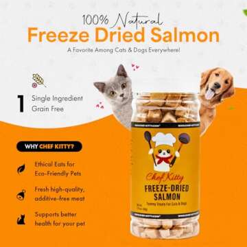 Chef Kitty Freeze Dried Salmon Cat & Dog Treats - Made from 100% Wild Caught Salmon - Only 1 Ingredi...