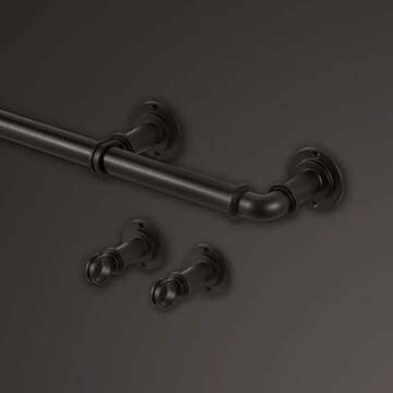 MODE Industrial Room Darkening Collection 1 1/8" Diameter Curtain Rod Set with Steel Adjustable Desi...