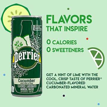 Perrier Cucumber Lime Flavored Carbonated Mineral Water, 8.45 Fl Oz (30 Pack) Cans