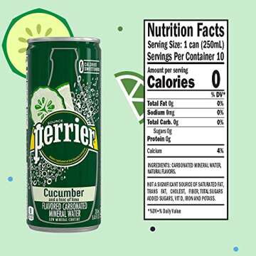 Perrier Cucumber Lime Flavored Carbonated Mineral Water, 8.45 Fl Oz (30 Pack) Cans