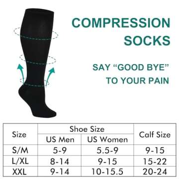 Double Couple 3 Pairs Compression Socks for Women Men 20-30mmhg Knee High Stocking for Sports Running Travel Nurses