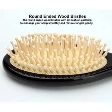 Antique Alive Mother of Pearl Inlay Art Parrot Bird Christmas Flower Luxury Oval Black Hair Brush Detangling Anti Static Scalp Massage Comb Wooden Handle Bristle Cushion Kids Girl Boy Gift Hairbrush