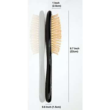 Antique Alive Mother of Pearl Inlay Art Parrot Bird Christmas Flower Luxury Oval Black Hair Brush Detangling Anti Static Scalp Massage Comb Wooden Handle Bristle Cushion Kids Girl Boy Gift Hairbrush