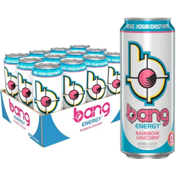 Bang Energy Rainbow Unicorn, Sugar-Free Energy Drink - 16 Fl Oz (Pack of 12)