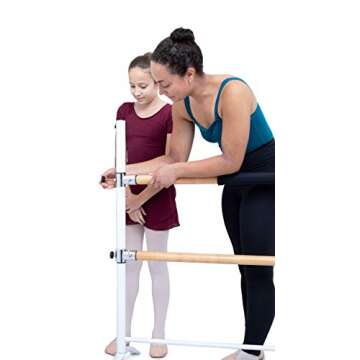 LeStage Ballet Barre - Portable Freestanding Home Double Ballet Barre - Adjustable Height, Foam Protector and Elastic Stretching Strap; White