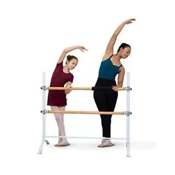 LeStage Ballet Barre - Portable Freestanding Home Double Ballet Barre - Adjustable Height, Foam Protector and Elastic Stretching Strap; White