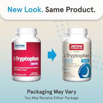 Jarrow Formulas® L-Tryptophan, 500 mg Dietary Supplement for Stress, Sleep, and Mood Support, 60 Capsules, 60 Day Supply