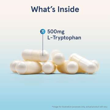 Jarrow Formulas® L-Tryptophan, 500 mg Dietary Supplement for Stress, Sleep, and Mood Support, 60 Capsules, 60 Day Supply